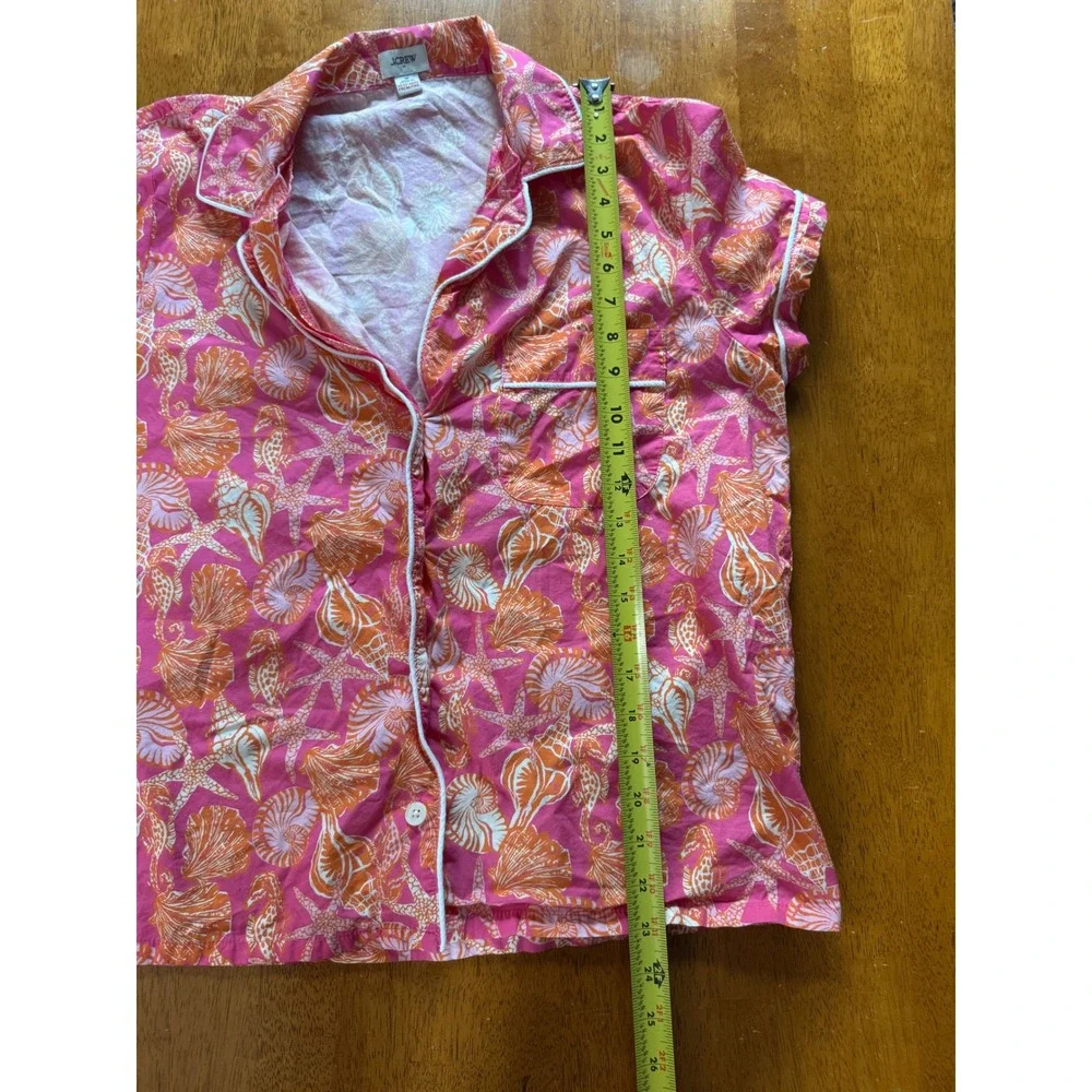 J.Crew Women Pink Orange Shell Starfish Cotton Pajama Set Short Sleeve Sz Medium